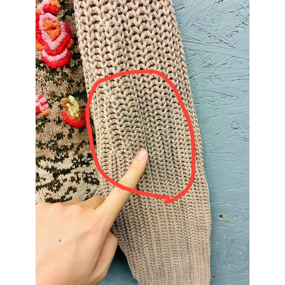 Anthropologie Cardigan Sweater Women's Medium Floral Camo Knit Button Front Flaw - Picture 4 of 12